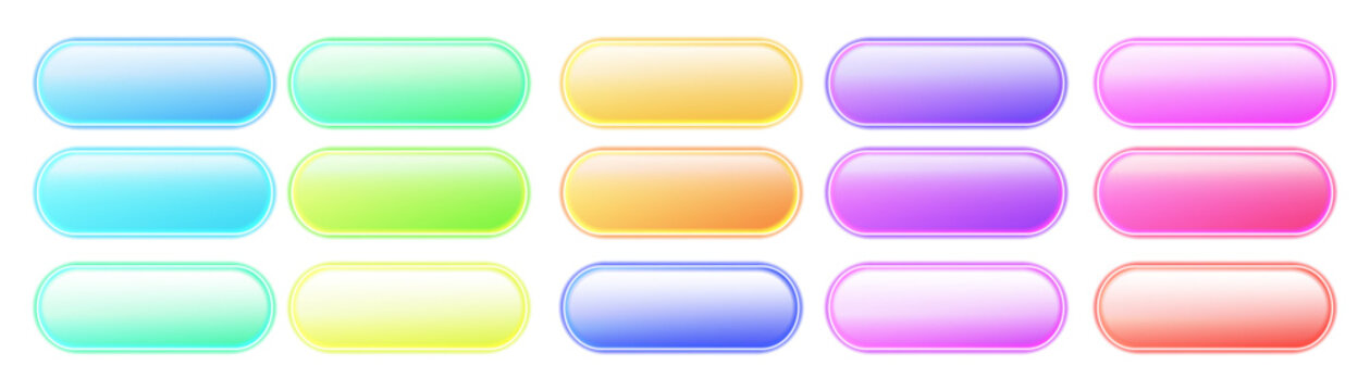 Neon call action button modern icon set Glowing frames sign collection for web design, app, game and interface Vector illustration push button icons
