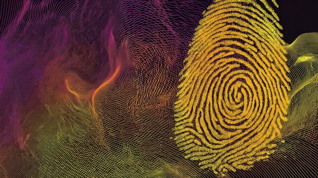 Colorful Abstract Representation of Fingerprint with Flowing Lines in Vibrant Hues