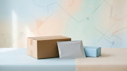 Fototapeta premium Cardboard Shipping Box and Padded Mailer for E-commerce Logistics and Small Business Delivery Concept