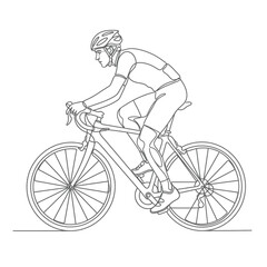 Fototapeta premium vector line art illustration of a person riding a bicycle, isolated on white