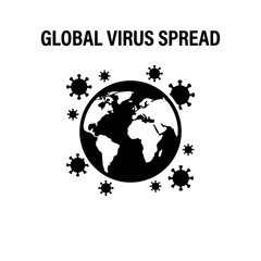 Obraz premium Global Virus Spread Depicted with Earth and Coronavirus Icons.