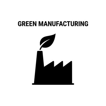 Green Manufacturing Icon Sustainable Factory with Leaf Symbol.