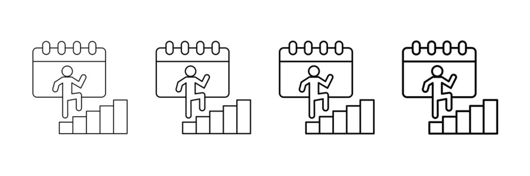 Daily Steps Icons Vector Set In Different Stroke Line Style