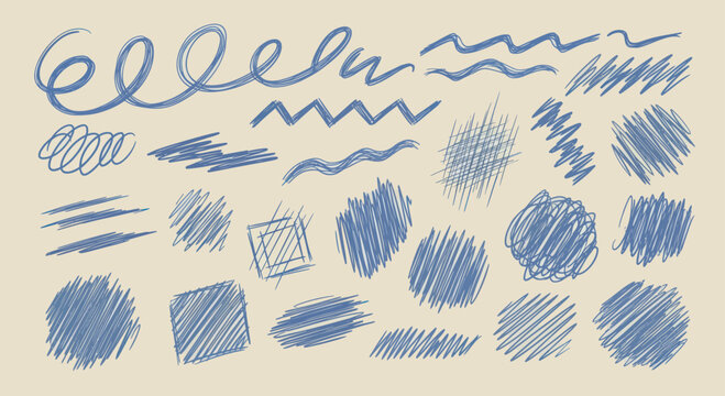 Abstract Blue Scribble and Sketch Elements Collection.