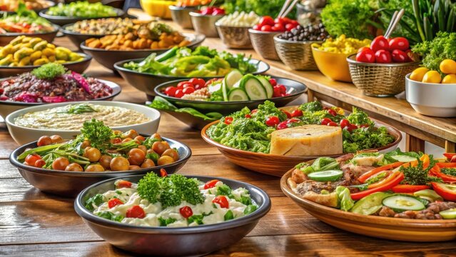 Vegetarian culinary buffet cuisine culinary buffet vegetarian restaurant cold appetizers and vegetables salats