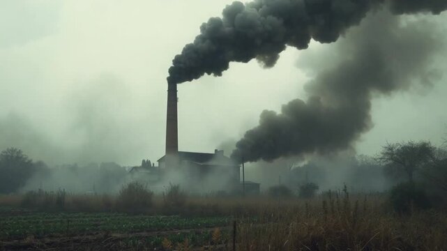 Factory Smokestack Emitting Heavy Pollution Into the Atmosphere