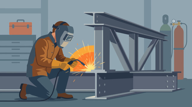 Professional Welder Working on Metal Structure