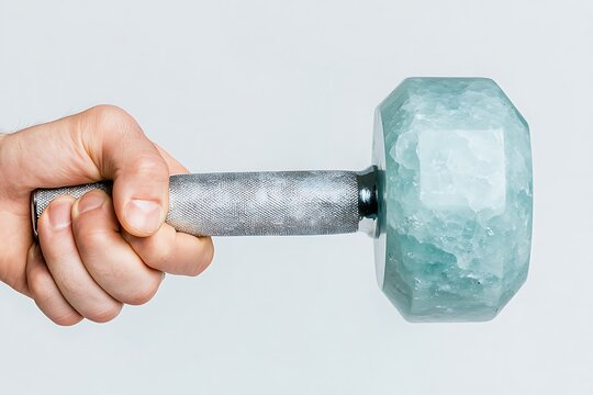 Hand Holding Ice Hammer with Wooden Handle for Chopping Ice Cubes or Crushing Frozen Blocks