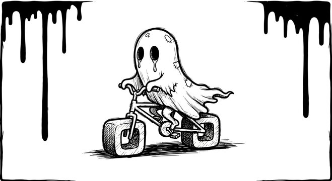Ghost riding a small motorcycle vehicle.