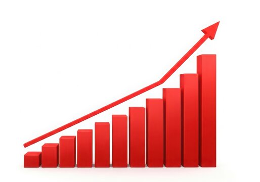 Red upward growth bar chart with arrow