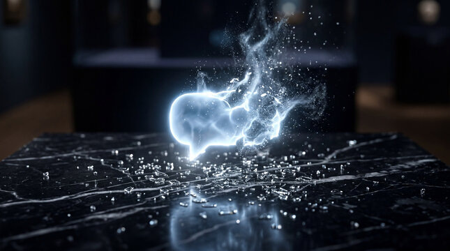 Luminous Unsent Message Bubble Evaporating Over Black Marble For Emotional Digital Communication Concept Art Prints