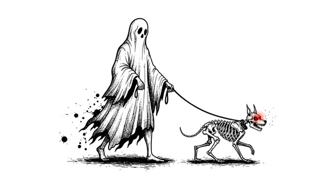 Ghost walking a skeleton dog 1.