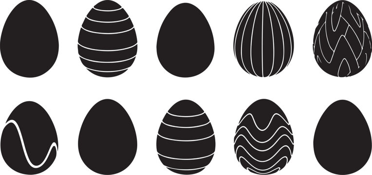 Black and White Easter Eggs with Patterns Isolated