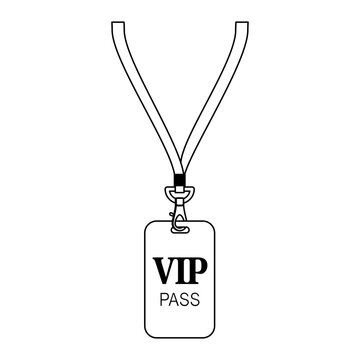 VIP Pass attached to a lanyard for exclusive access to an event vector outline illustration