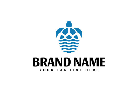 Sea turtle and water logo design template