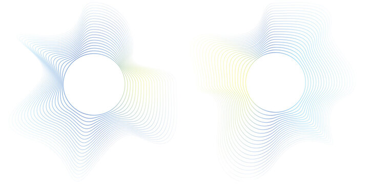 Round border made with thin lines. Abstract frame with wavy inner corners. circular lines pattern, radial curvy shapes, geometric concentric design Vector illustration