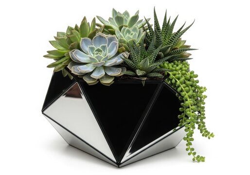Succulent plant in a modern black geometric planter