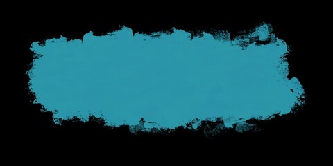 Fototapeta premium Light sky blue brush stroke with irregular textured edges on black background, soft delicate watercolor paint swatch.