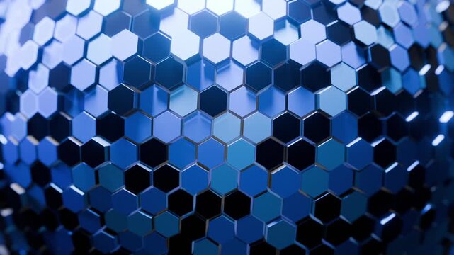 Hexagonal Grid 3D Honeycomb Pattern with Extruding Hexagons on a Curved surface Motion Background Seamless Looping