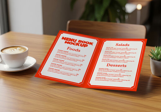 Restaurant Menu Book Mockup On Wooden Table