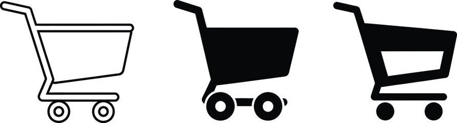 Shopping cart icons set different styles black and white with online shopping e commerce UI design commerce purchase e-commerce supermarket © MDSOFIUL