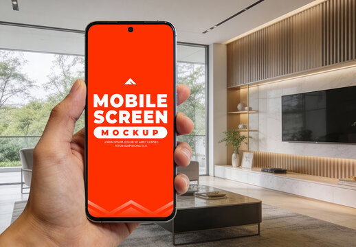Smartphone Mobile Screen Mockup In Hand Display