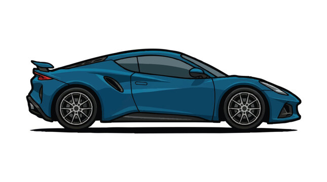 Blue luxury sports car side view vector illustration with aerodynamic sleek body and modern alloy wheels design for high performance racing and automotive industry graphics isolated on white back.