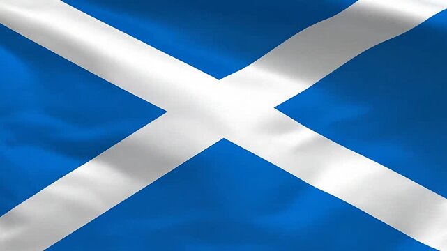 A blue flag with a white diagonal cross waving in the wind