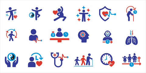 Fototapeta premium life icon set bundle. life, hand, health, care, family, people, heart, human love and more. simple flat colored vector