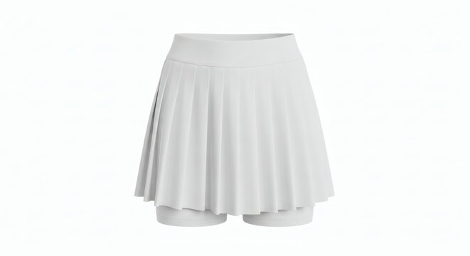 Blank White Women's Tennis Skirt Built In Shorts Pleated Ghost Mannequin Front