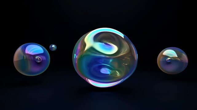 Abstract liquid fluid blob organic colorful translucent iridescent sphere with rainbow gradient glossy reflection dark black background, 3d render of transparent orb and glowing smooth abstract form