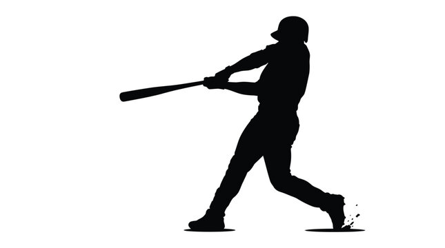 Professional baseball player swinging a bat with power in this striking high contrast silhouette photo capturing the intense athletic motion of a classic sport game action