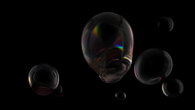 Abstract liquid fluid blob organic translucent iridescent sphere floating black background with glossy reflective surface and rainbow glow, SEO friendly abstract fluid liquid blob organic dark