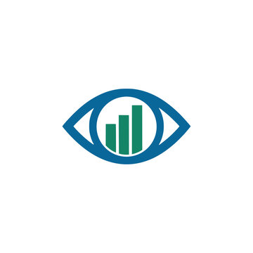 bar chart and eye data analytics service company logo flat color vector illustration template design