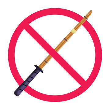 No wooden sword sign, do not use bokken training tool sign, shinai prohibited symbol