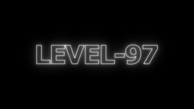Glowing white neon text reading level 97 on a solid black background for game interface or progress tracking
