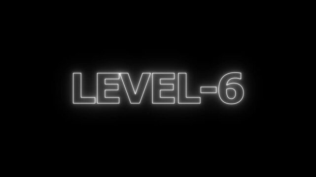 White neon glowing text that says level6 on a black background for gaming interface