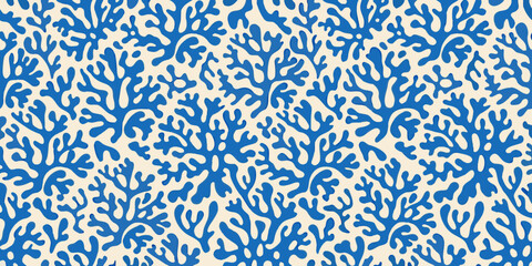 Blue coral pattern a seamless organic texture on a beige background © Prosanta