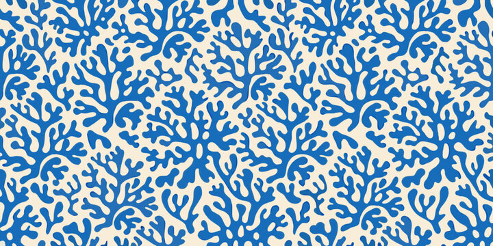 Blue coral pattern a seamless organic texture on a beige background