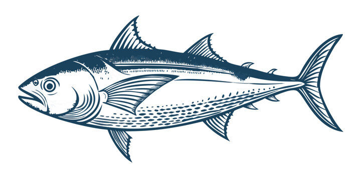 Detailed tuna fish illustration on a black background