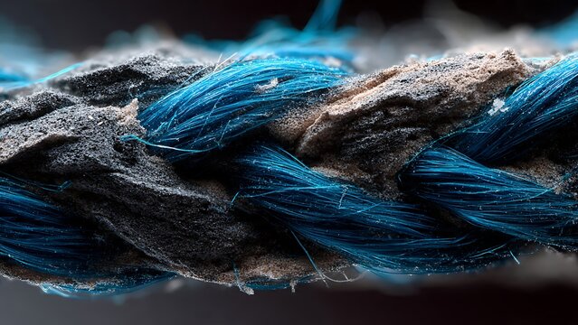 Extreme Close-Up of Blue Anodized Aluminum Interlocking with Rough Pumice Showing Friction Texture