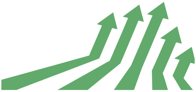 Green rising arrows showing business growth and financial success in a vector style