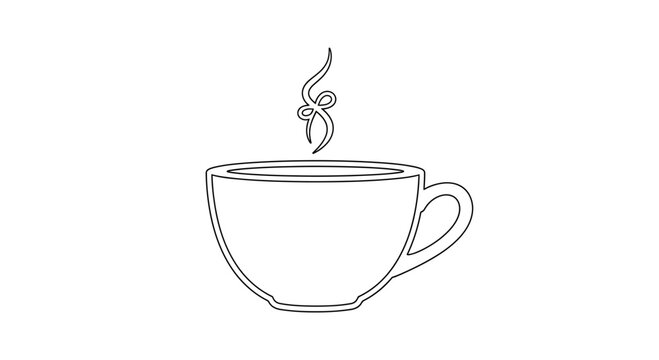 Steaming hot coffee cup line art.
