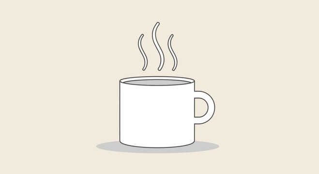 Steaming hot white coffee mug cup.