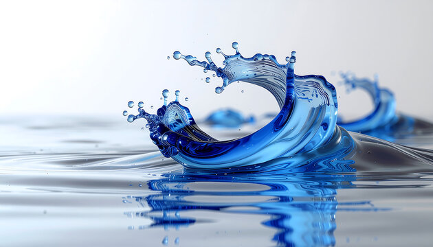 A wave of water splashes and flows across the surface with droplets flying high