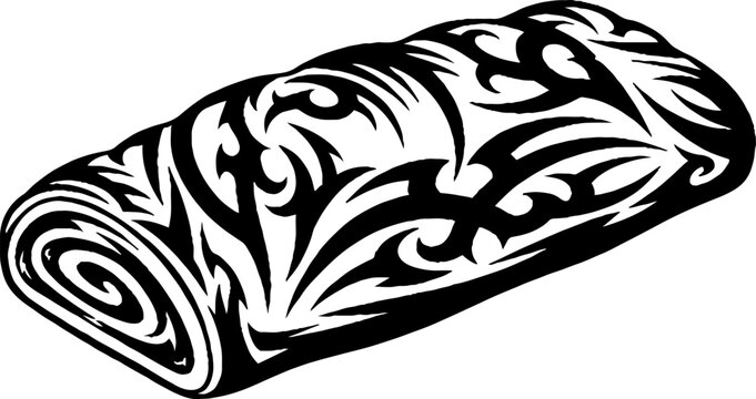 Swiss roll cake with decorative tribal flame design
