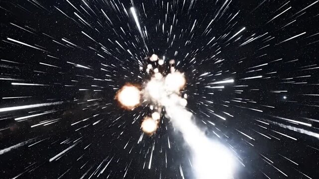 Hyperspace Jump Through Starfield with Meteors and Cosmic Phenomena.