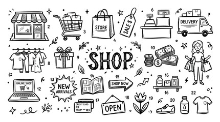 Fototapeta premium Shopping icons and retail symbols.