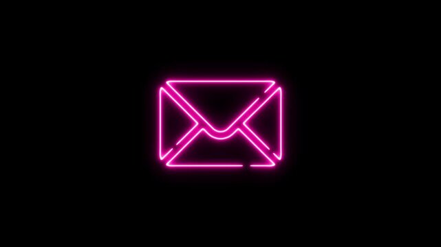 Neon pink glowing envelope animation, digital communication symbol for business and technology ui email