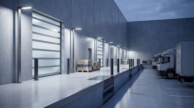 Designer Warehouse Loading Zone With Monolithic Walls And Clean Industrial Architecture Appeal For Logistics Branding
